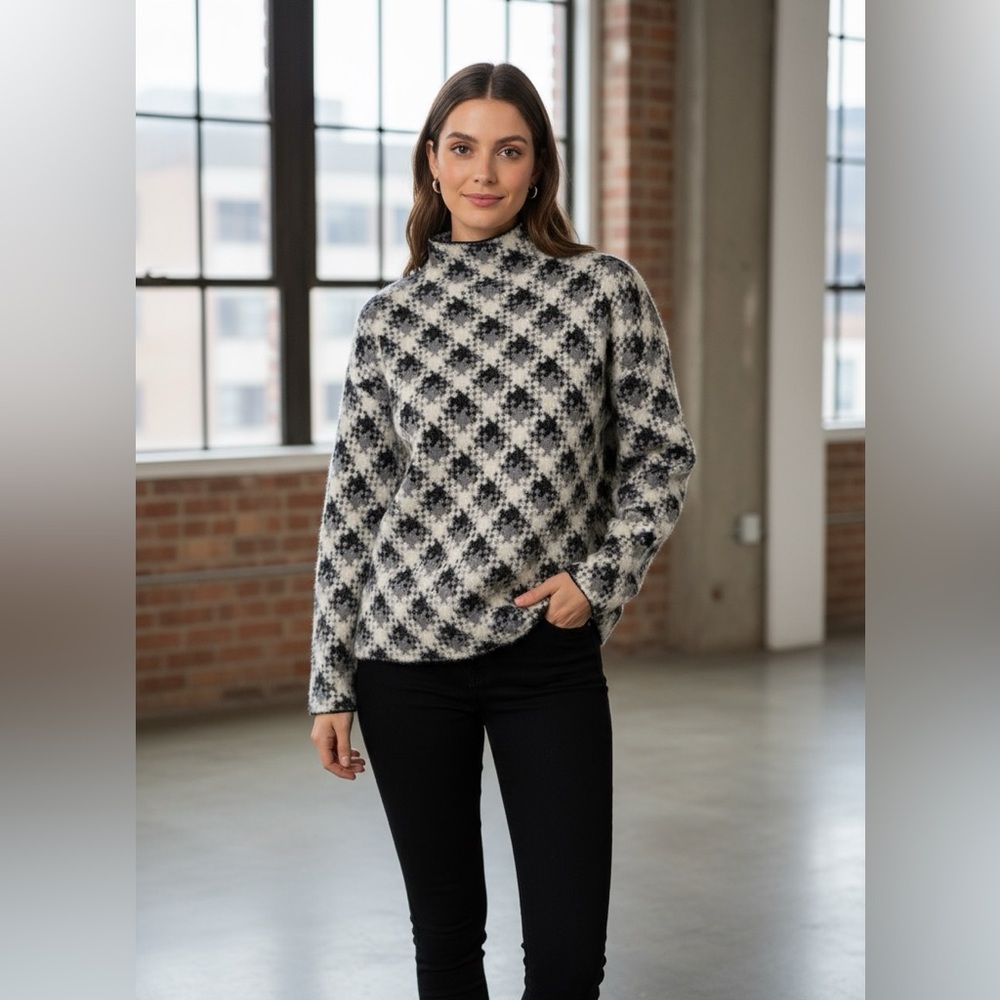 NWT | Cupcakes and Cashmere | Fuzzy Mock Neck Sweater | Black Ivory | XS